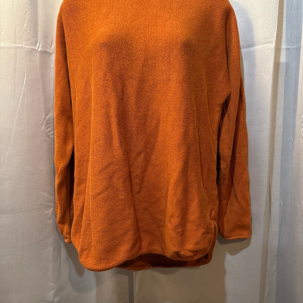 Michael Kors Pullover Sweater Orange Long Sleeve Gold Zip Round Hem Women Small